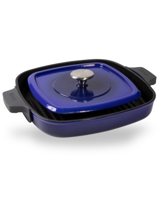 Tigaie grill din fonta, cu presa, albastra, 28x28 cm, Iron - WOLL